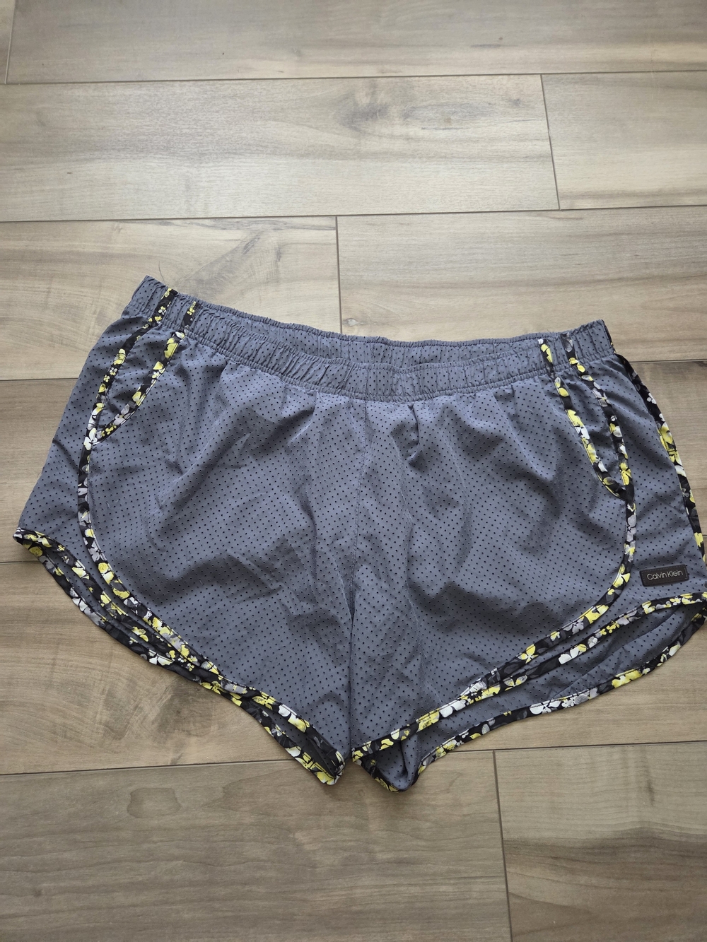 Calvin Klein Gray Athletic Shorts with Yellow Trim